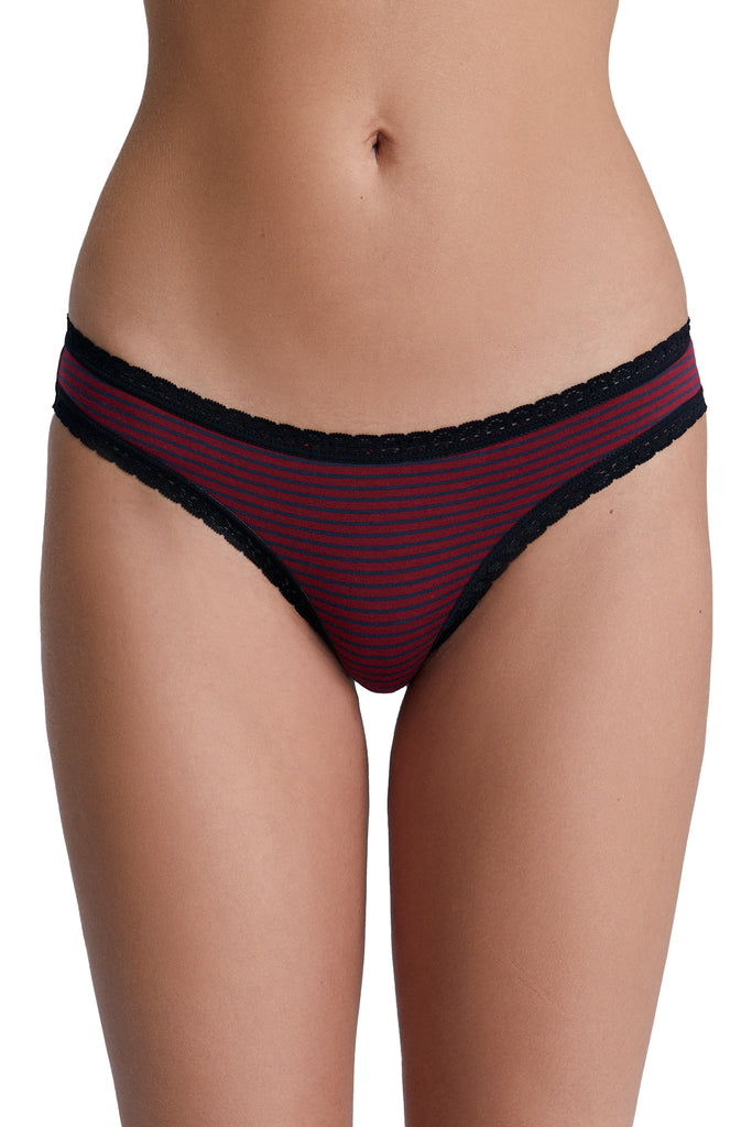 1111-081 | Women Brief with Lace - Tibet Red/Navy Striped