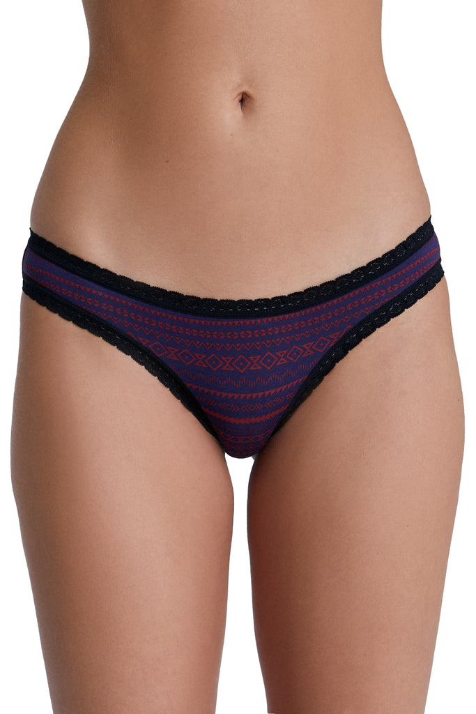 1111-084 | Women Brief with Lace - Tibet Red/Navy Geometrisch