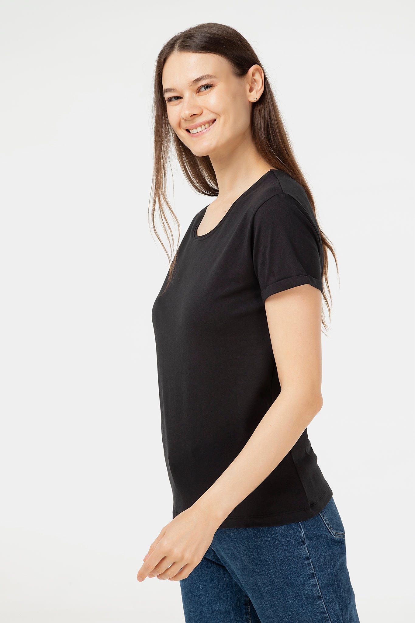 Bio-Baumwoll T-Shirt mit Turn-Up-Ärmeln - Evermind.eco