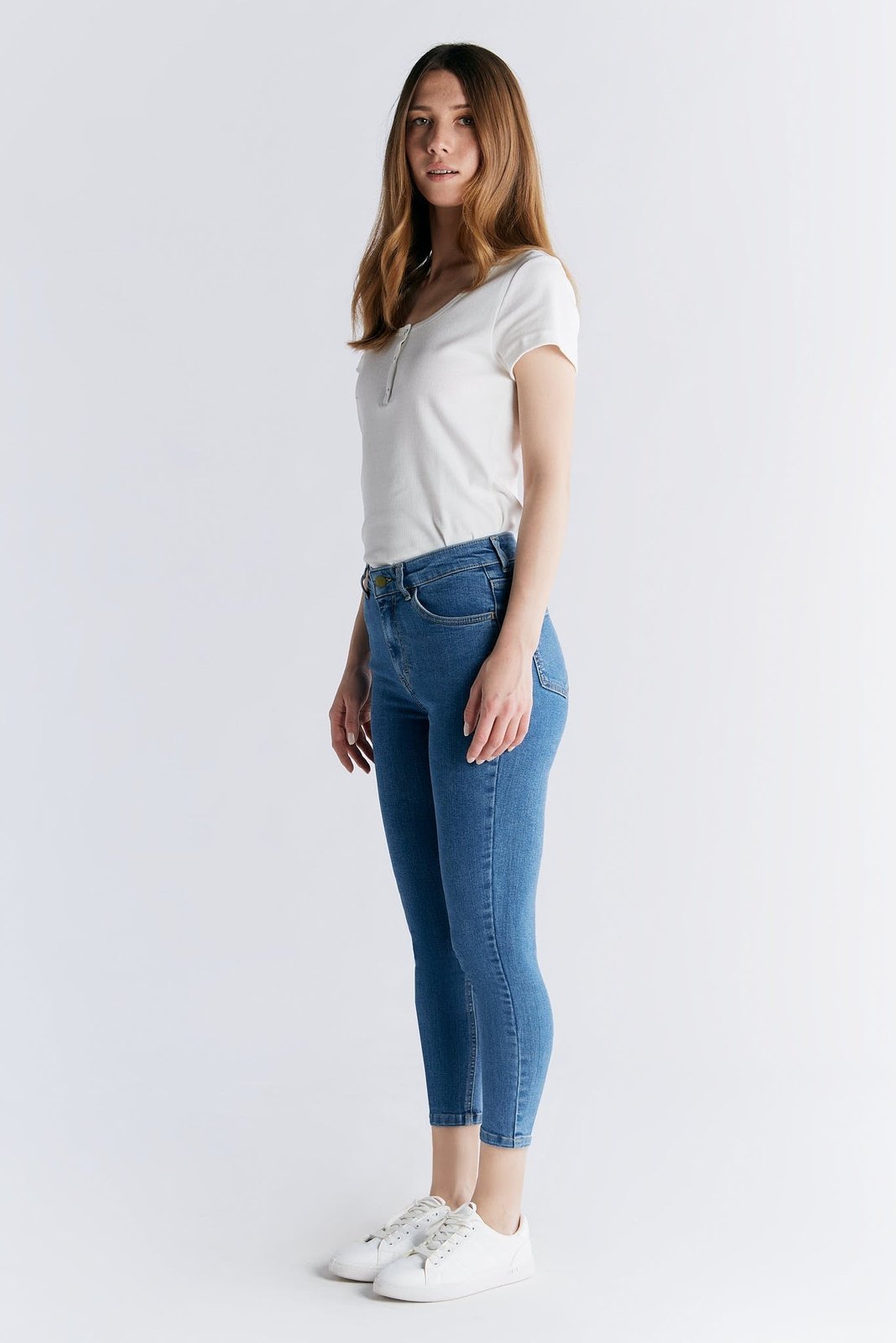 Damen Super Stretch Cropped Skinny Jeans - Evermind.eco