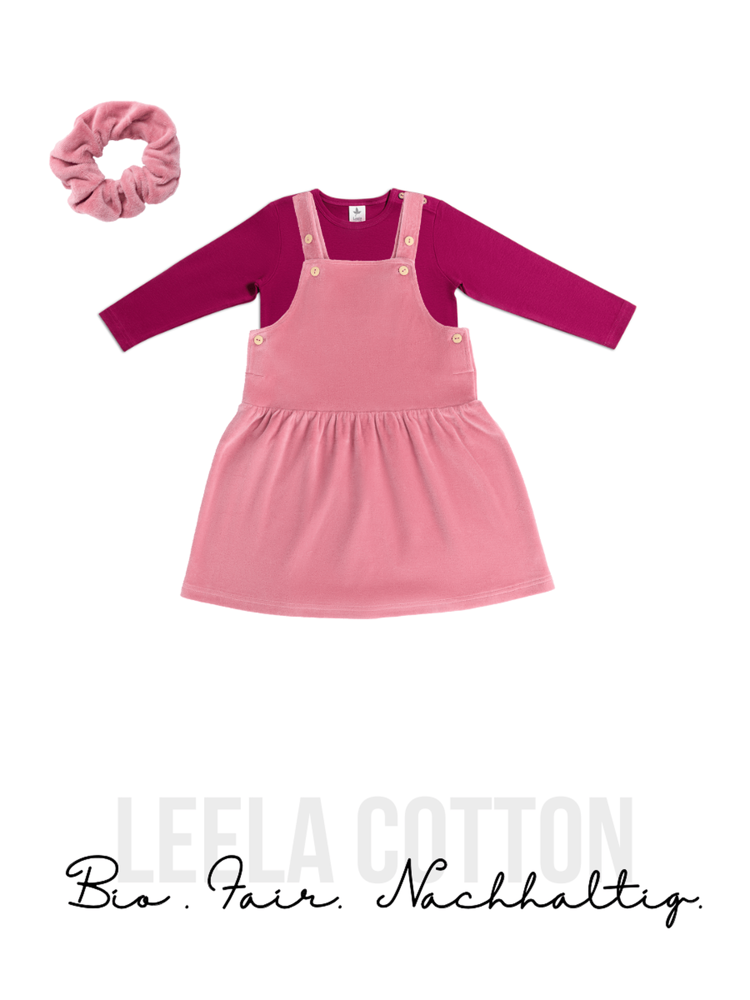 Mädchen-Set: Nickykleid, Langarmshirt & Scrunchie - Evermind.eco