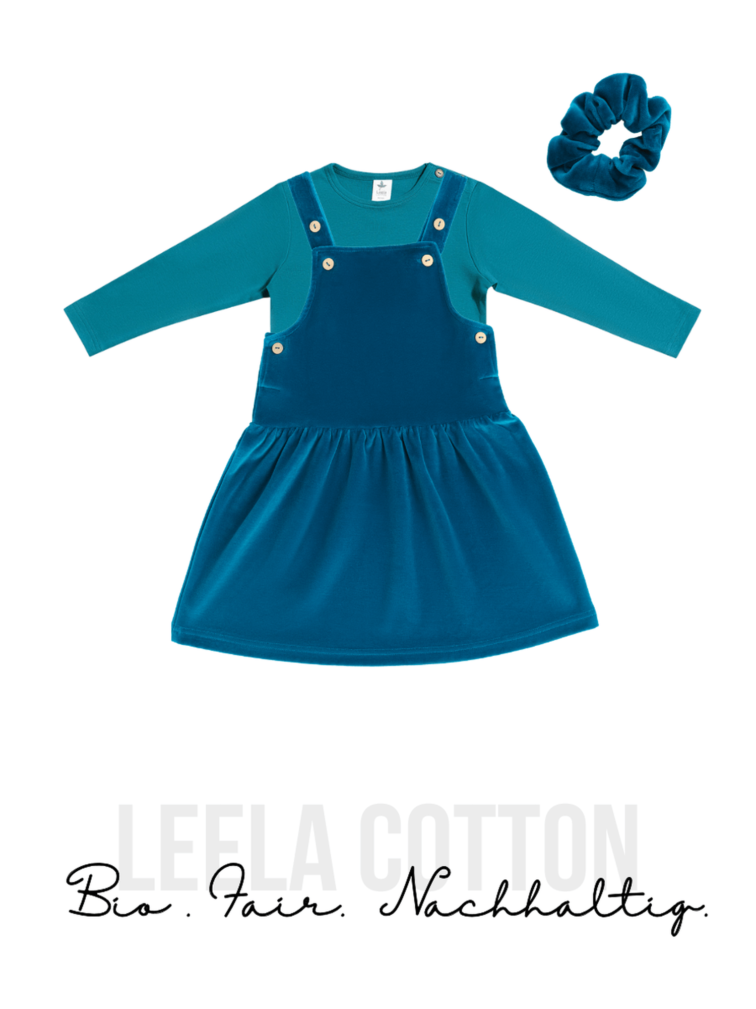 Mädchen-Set: Nickykleid, Langarmshirt & Scrunchie - Evermind.eco