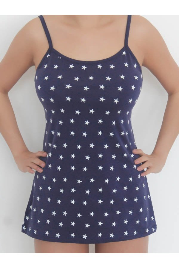 1212-01 |  Women Stretch Top with Spaghetti Straps - Dark Blue with White stars