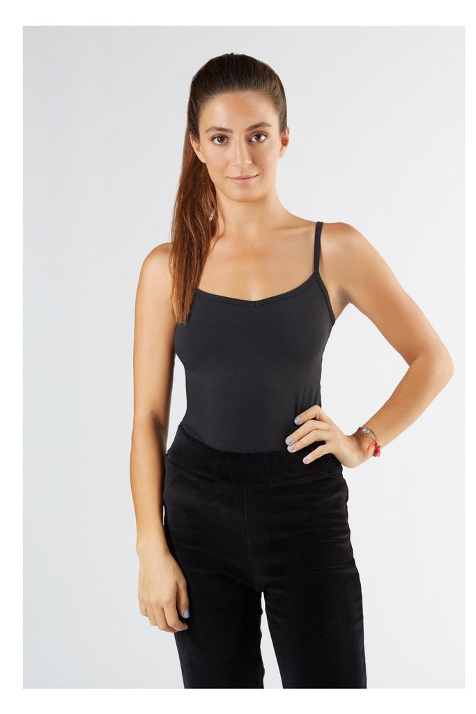 1216-021 | Women Stretched Top with Spaghetti Straps - Black