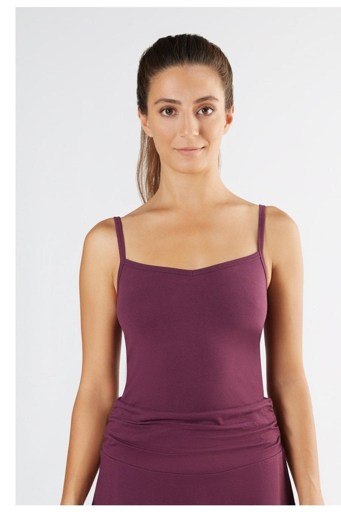 1216-028 | Women Stretched Top with Spaghetti Straps - Eggplant