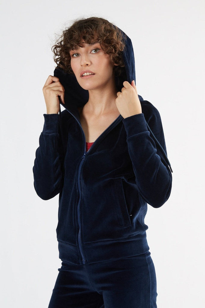 1271-02 | Women velour Hooded Jacket - Night Blue