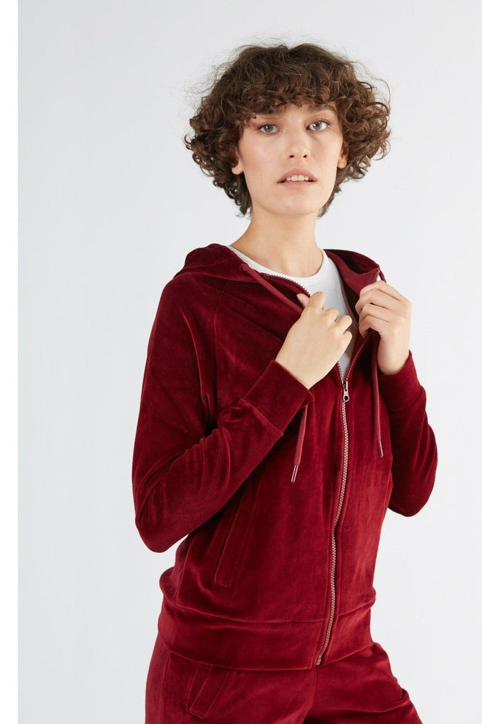 1271-03 | Women velour Hooded Jacket - Bordeaux