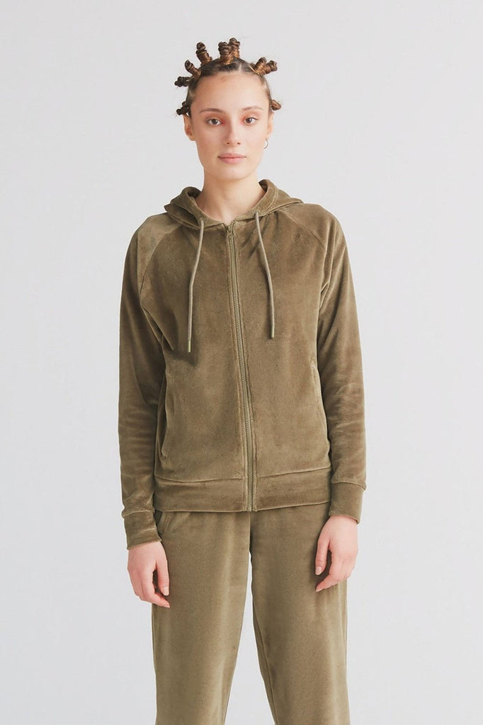 1271-041 | Women velour Hooded Jacket - Olive