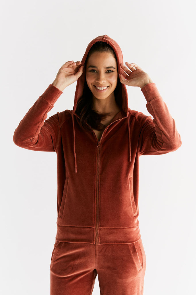 1271-043 | Women velour Hooded Jacket - Tabasco