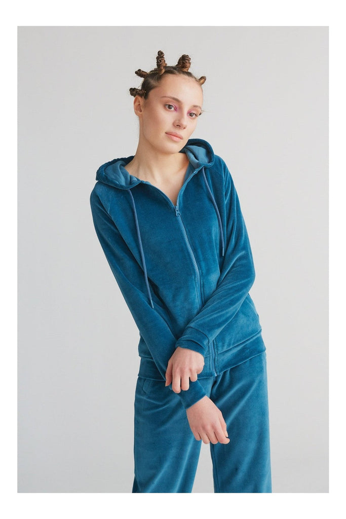 1271-044 | Women velour Hooded Jacket - Danuvian Blue