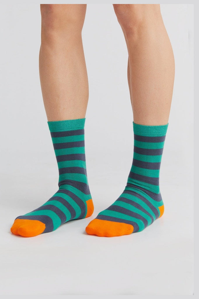 1319 | Unisex Socks (6-Pack) -Green-Blue-Orange Striped