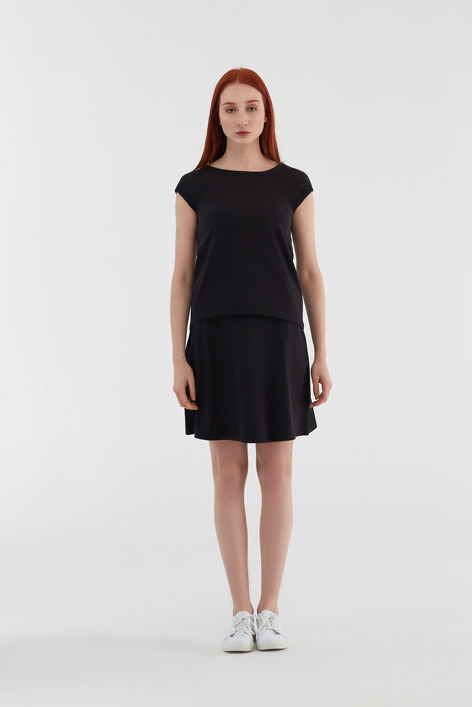 1418-01 | A-Line Skirt with Comfort Waistband - Black