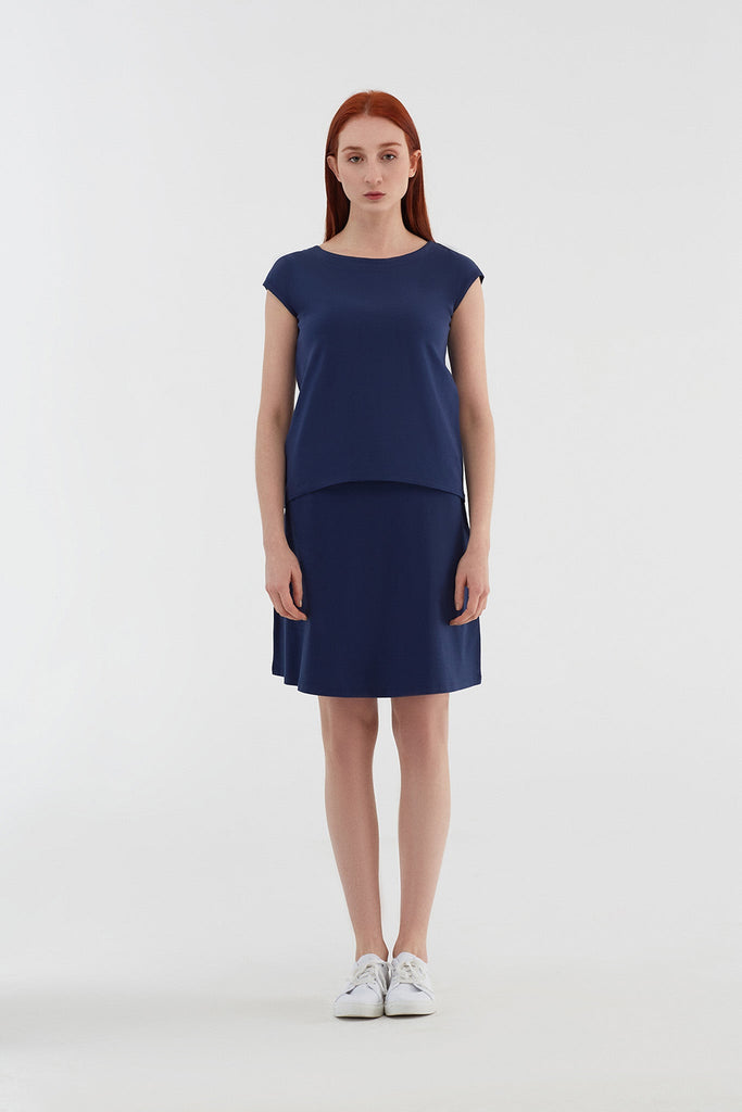 1418-02 | A-Line Skirt with Comfort Waistband - Admiral Blue