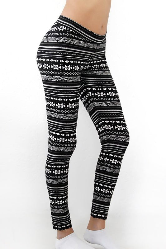 1611-08 | Women Leggings Baumwolljersey - Black/White geometric