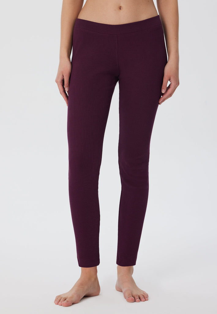 1613-028 | Women Ribbed Leggings - Eggplant