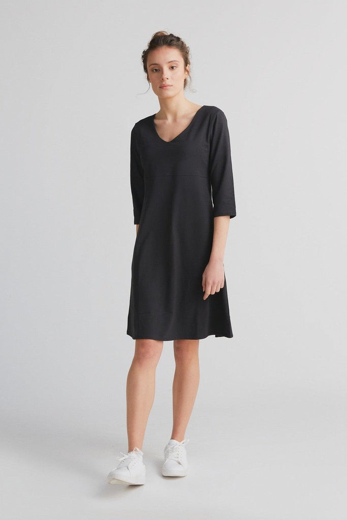 1737-021 | 3/4 Sleeve V-neck Dress - Black