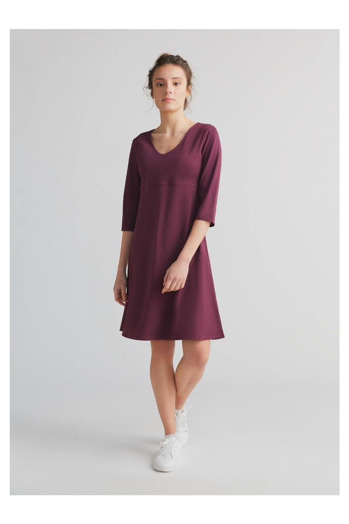 1737-028 | 3/4 Sleeve V-neck Dress - Eggplant