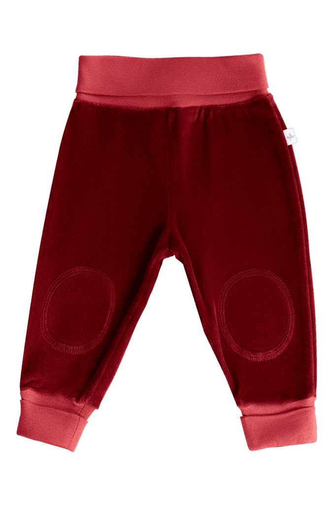 2057 BO | Baby Velour Pants with Wide Waistband - Bordeaux