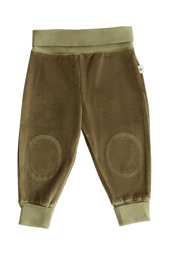 2057 OL | Baby Velour Pants with Wide Waistband- Olive Green