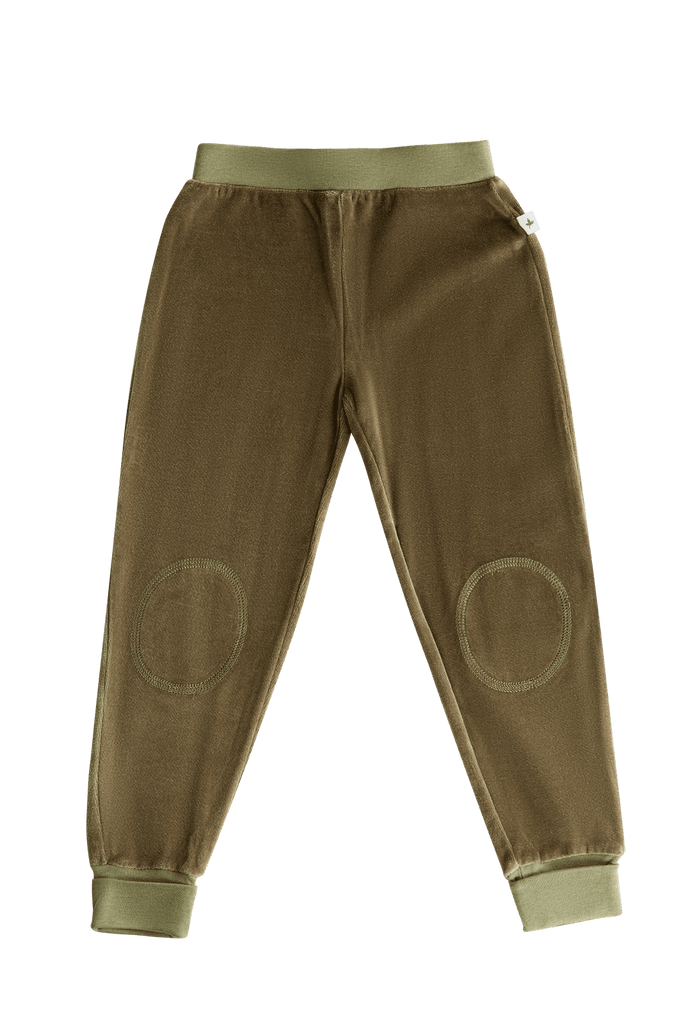 2157 OL | Kids velour Pant with narrow waistband - Olive Green