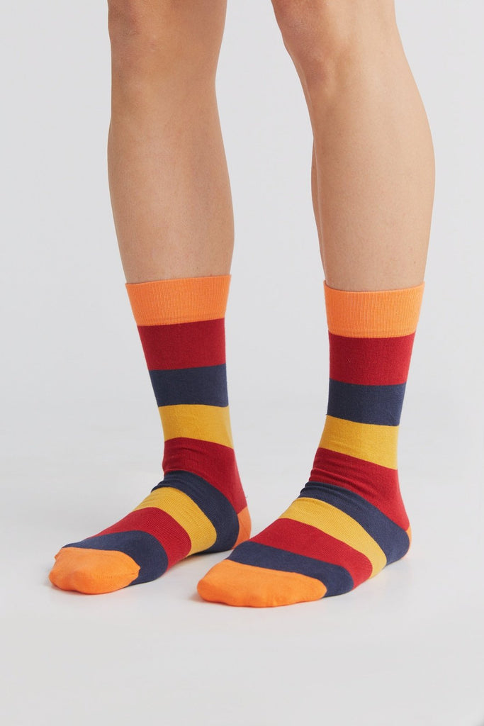 2313 | Stockings - Orange-Cherry red-Indigo-Mustard yellow