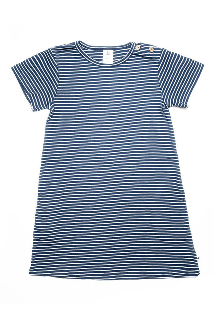 2621IDN | Kids Short Sleeve Dress - Indigo-Off-White