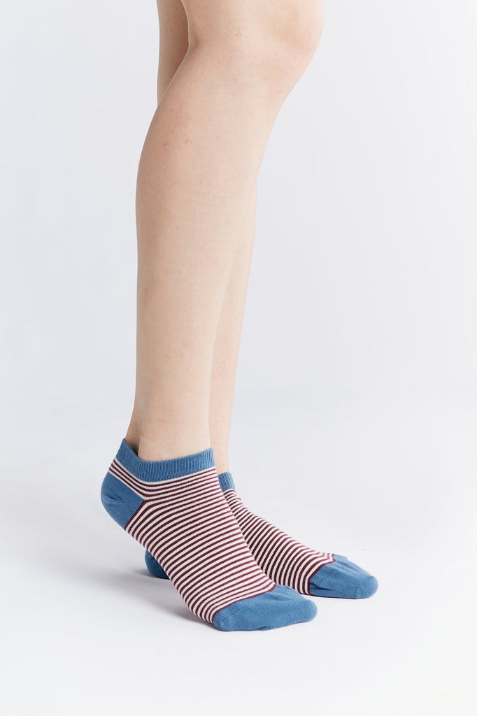 9323 | Unisex Trainer Socks - Bordeaux/Natur Gestreift