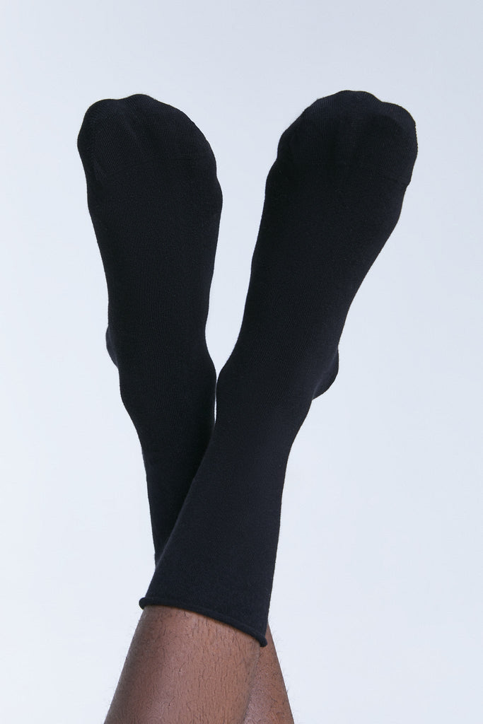 9501 | Unisex Rolled Hem Socks( 6 Pack) - Black