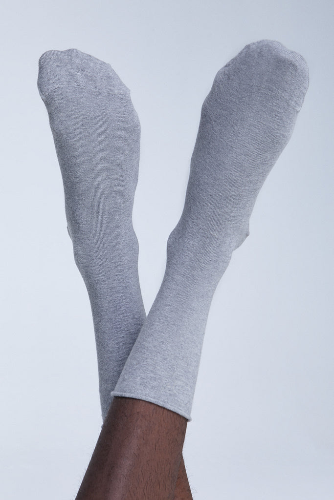 9502 | Unisex Rolled Hem Socks (6 Pack)- Gray-Melange 