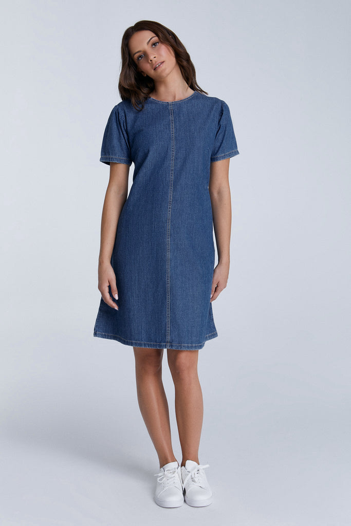 WA7022-311 | Women Denim Dress - Crystal Blue