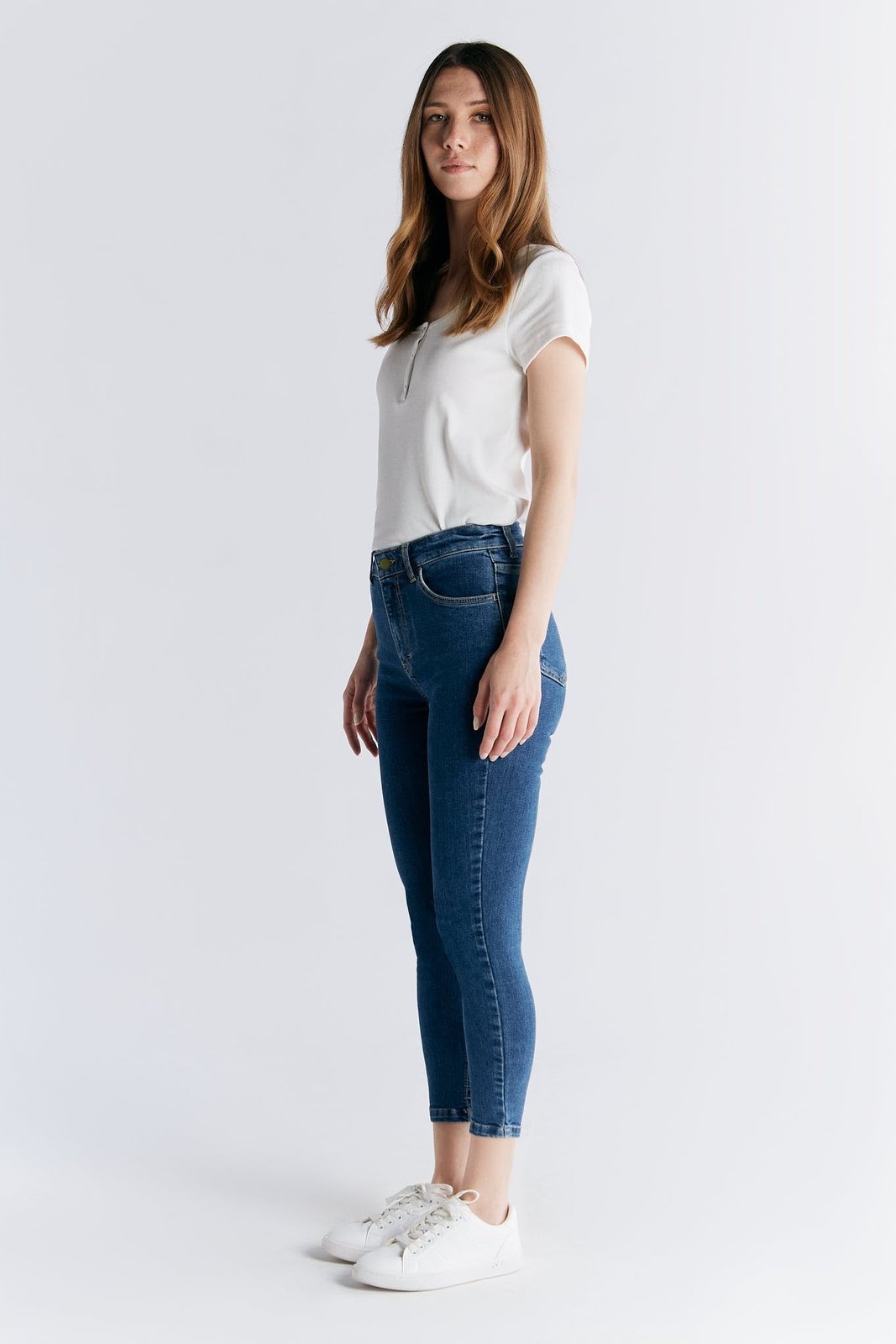 Damen Super Stretch Cropped Skinny Jeans - Evermind.eco